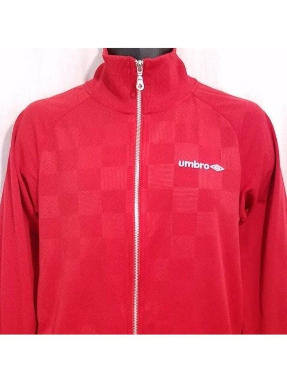Umbro Track Jacket Mens Size Small Red Checked Soccer Futbal Football Full Zip